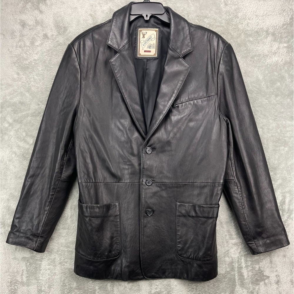 VTG Luciano by Luis Alvear Men's Leather Jacket Large Black‎ 3 Button